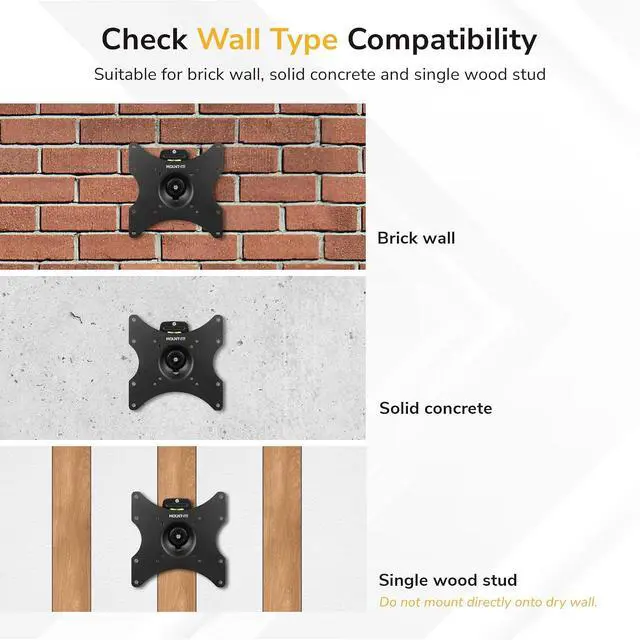 Alt view image 4 of 7 - Mount-It! Anti-Theft Locking TV Wall Mount | 2355 Inch, Swivel Tilt, Removable VESA Plate, Single Stud, Indoor/Outdoor RV Use, VESA 75x75400x400, 44 Lb