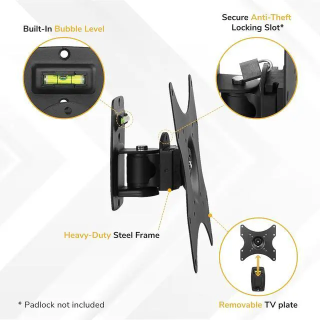 Alt view image 5 of 7 - Mount-It! Anti-Theft Locking TV Wall Mount | 2355 Inch, Swivel Tilt, Removable VESA Plate, Single Stud, Indoor/Outdoor RV Use, VESA 75x75400x400, 44 Lb