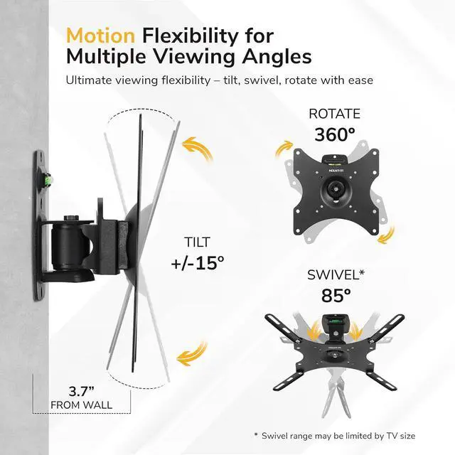 Alt view image 7 of 7 - Mount-It! Anti-Theft Locking TV Wall Mount | 2355 Inch, Swivel Tilt, Removable VESA Plate, Single Stud, Indoor/Outdoor RV Use, VESA 75x75400x400, 44 Lb