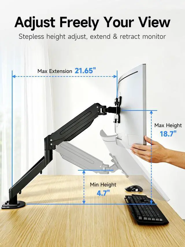 Alt view image 4 of 7 - Suptek Single Monitor Arm Fully Adjustable for 17-34-35 Inch Screens | VESA Monitor Mount with Quick Install, Computer Monitor Stand for 32 Monitors, Desk Monitor Mount Holds 24lbs, VESA 75/100mm