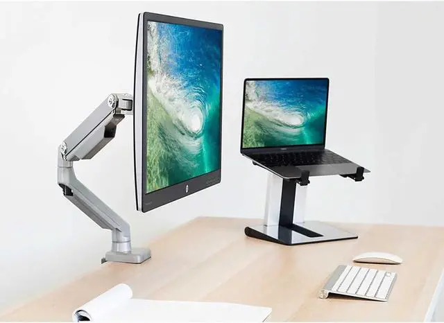 Alt view image 4 of 7 - Mount-It! Single Monitor Arm Desk Mount, Mechanical Spring Height Adjustable Monitor Stand for 1332 Inch Screens up to 17.6 lbs, VESA 75x75 & 100x100, C-Clamp & Grommet