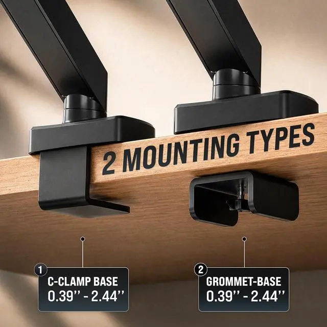 Alt view image 7 of 7 - EVEO Premium Single Monitor Arm 14"34", Adjustable Gas Spring Monitor Mount, Single Arm Desk Mount for 34 Inch Computer Screens, VESA Compatible Stand with Clamp and Grommet Base Black