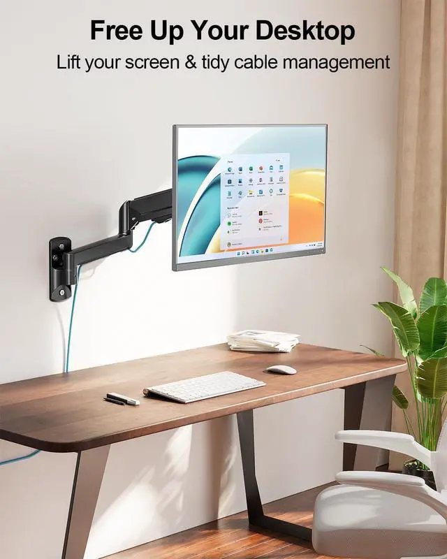 Alt view image 6 of 7 - MOUNT PRO Monitor Wall Mount for 13 to 32 Inch Screens, Holds up to 19.8lbs | Single Monitor Mount with Tilt/Swivel/Rotation Adjustable, Gas Spring Wall Arm VESA Mount 75x75mm/100x100mm