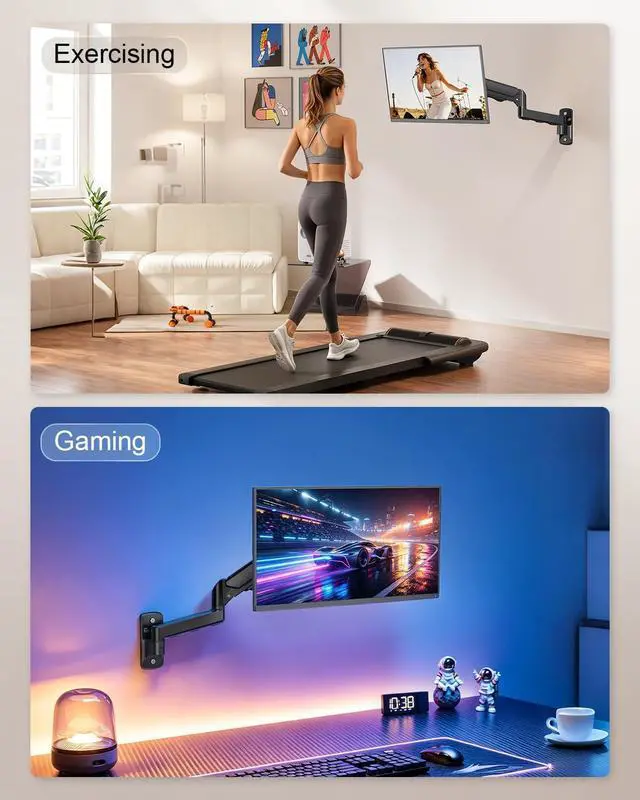 Alt view image 7 of 7 - MOUNT PRO Monitor Wall Mount for 13 to 32 Inch Screens, Holds up to 19.8lbs | Single Monitor Mount with Tilt/Swivel/Rotation Adjustable, Gas Spring Wall Arm VESA Mount 75x75mm/100x100mm