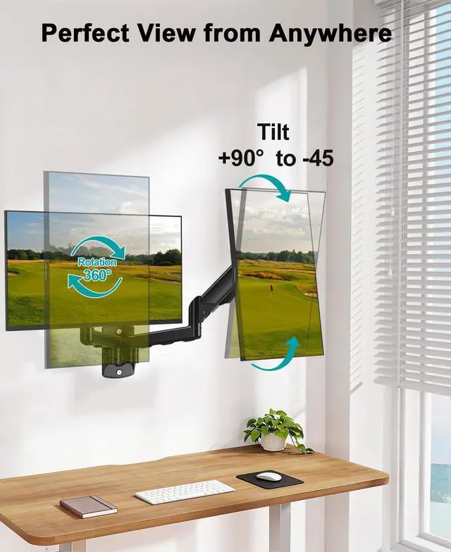 Alt view image 3 of 7 - MOUNT PRO Dual Monitor Wall Mount for 2 Computer Screen up to 32 Inch, Gas Spring Double Monitor Arm Holds Up to 19.8lbs Each, Full Motion Adjustable Wall Monitor Mount, VESA Mount 75x75/100x100