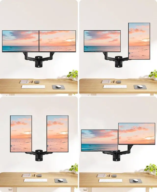 Alt view image 4 of 7 - MOUNT PRO Dual Monitor Wall Mount for 2 Computer Screen up to 32 Inch, Gas Spring Double Monitor Arm Holds Up to 19.8lbs Each, Full Motion Adjustable Wall Monitor Mount, VESA Mount 75x75/100x100
