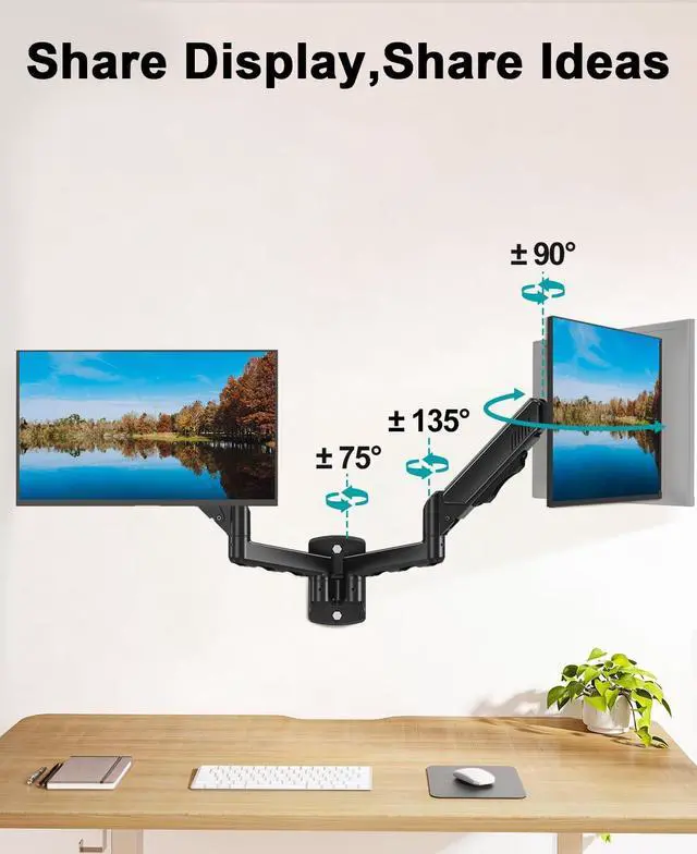 Alt view image 5 of 7 - MOUNT PRO Dual Monitor Wall Mount for 2 Computer Screen up to 32 Inch, Gas Spring Double Monitor Arm Holds Up to 19.8lbs Each, Full Motion Adjustable Wall Monitor Mount, VESA Mount 75x75/100x100