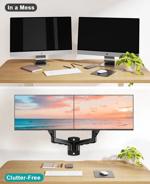 Alt view image 7 of 7 - MOUNT PRO Dual Monitor Wall Mount for 2 Computer Screen up to 32 Inch, Gas Spring Double Monitor Arm Holds Up to 19.8lbs Each, Full Motion Adjustable Wall Monitor Mount, VESA Mount 75x75/100x100