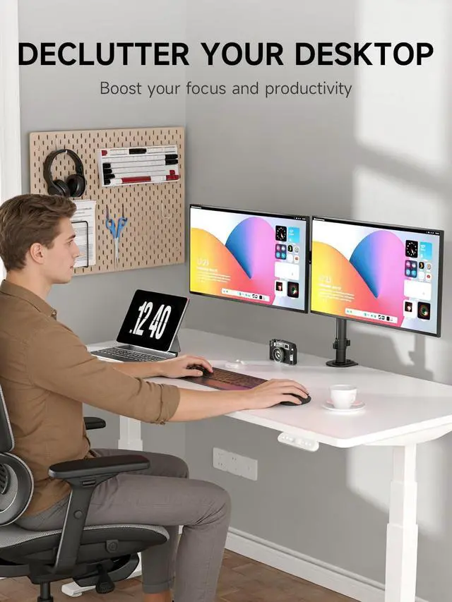 Alt view image 5 of 7 - Dual Fully Adjustable Monitor Arm Stand Mount Fits Two Screen 13-32 inch 22lbs for Monitor Computer Screen 13 15 17 19 20 22 23 24 26 27 32inch VESA 75 100 (MD7442)