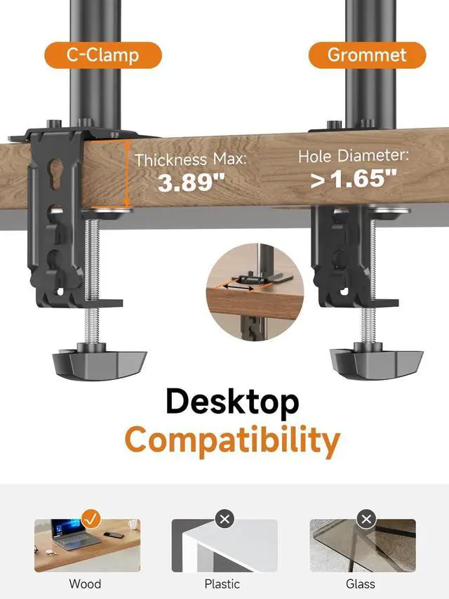 Alt view image 6 of 7 - Dual Fully Adjustable Monitor Arm Stand Mount Fits Two Screen 13-32 inch 22lbs for Monitor Computer Screen 13 15 17 19 20 22 23 24 26 27 32inch VESA 75 100 (MD7442)