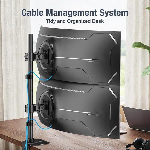 Alt view image 7 of 7 - AVLT Dual 49 Inch Stacking Monitor Heavy-Duty Pole Mount - Black | Stack 44 lbs Super Ultrawide Screens Pole Height Tilt Swivel Rotate Adjustment C-clamp Grommet Mounting Base VESA Compatible