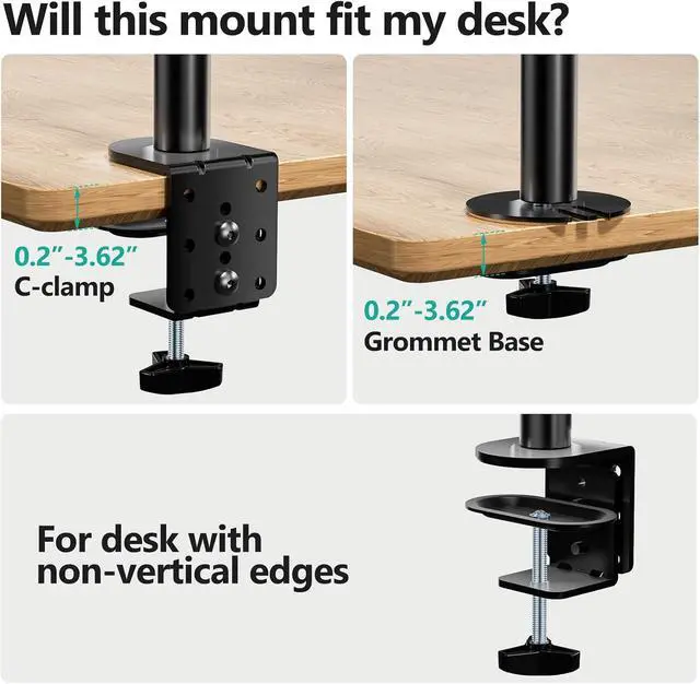 Alt view image 6 of 7 - WALI Quad Monitor Desk Mount, 4 Monitor Stand Fits Heavy Duty Computer Screen up to 27 inch, Full Adjustable Arm Holds up to 22 lbs per Arm (M004), Black