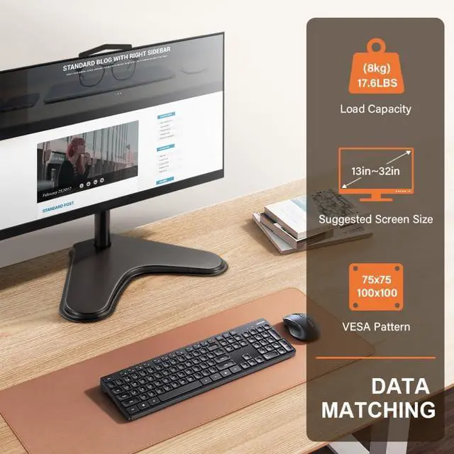 Alt view image 5 of 7 - KKTONER Single Computer Monitor Stand Metal Base Free Standing Desk Vesa Mount for 13 inch to 32 inch Screen Height Adjustable Monitor Mount Full Motion Swivel Vesa 75*75mm/100*100mm Hold up 17.6Lbs