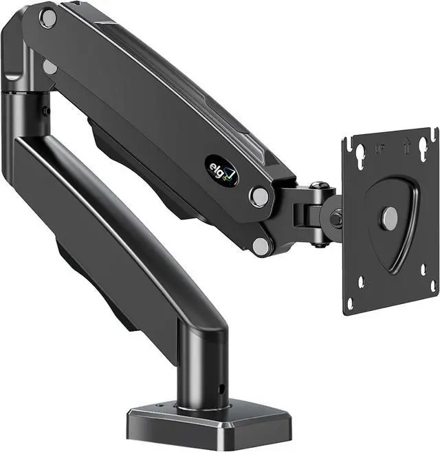 Main image of ELG Gas Spring Monitor Arm, Full Motion, 20.9" Reach, 17-35" Screens 19.8 lbs, +85°/-30° Tilt, 360° Rotation, C-Clamp & Grommet, VESA 75x75 to 100x100mm, Cable Organizer, Black