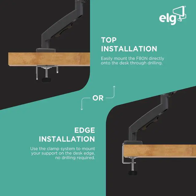 Alt view image 4 of 6 - ELG Gas Spring Monitor Arm, Full Motion, 20.9" Reach, 17-35" Screens 19.8 lbs, +85°/-30° Tilt, 360° Rotation, C-Clamp & Grommet, VESA 75x75 to 100x100mm, Cable Organizer, Black