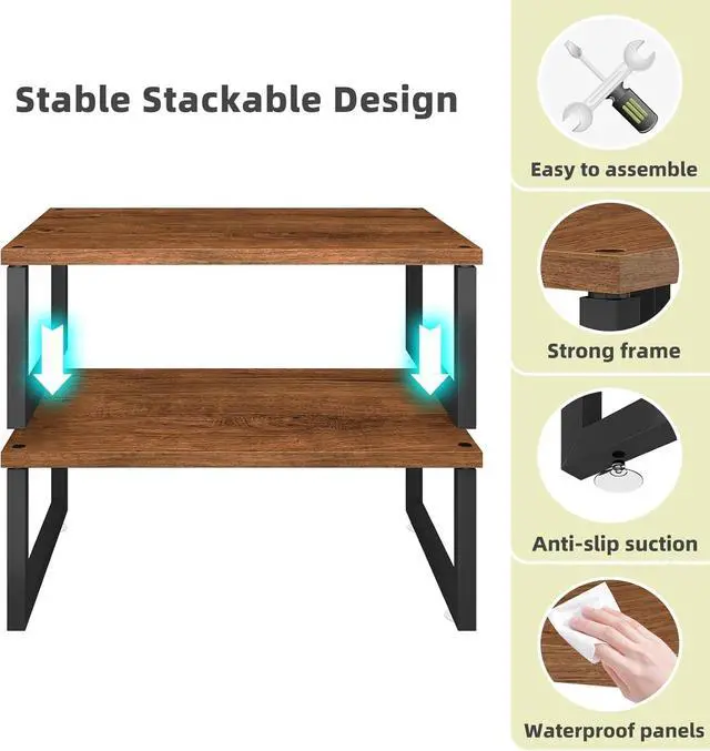 Alt view image 3 of 7 - Simple Trending Wood Monitor Stand Riser, 2 Pack, Antique Brown | Desk Storage Organizer, Desktop Stand for PC/TV/Laptop/Printer , Sturdy Metal Frame, Waterproof, 29"W x 8.97"D x 5.43"H