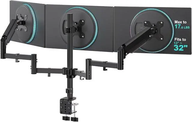 Main image of WALI Triple Monitor Mount for 13-32 inch Screens, up to 17.6 lbs per Arm | Adjustable 3 Monitor Desk Mount with Swivel, Tilt, Rotation, Triple Monitor Stand for Desk, VESA 75/100mm (GSDM003), Black