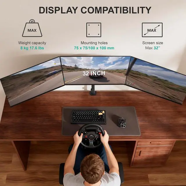 Alt view image 2 of 7 - WALI Triple Monitor Mount for 13-32 inch Screens, up to 17.6 lbs per Arm | Adjustable 3 Monitor Desk Mount with Swivel, Tilt, Rotation, Triple Monitor Stand for Desk, VESA 75/100mm (GSDM003), Black