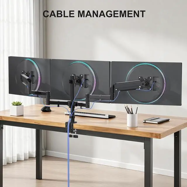 Alt view image 7 of 7 - WALI Triple Monitor Mount for 13-32 inch Screens, up to 17.6 lbs per Arm | Adjustable 3 Monitor Desk Mount with Swivel, Tilt, Rotation, Triple Monitor Stand for Desk, VESA 75/100mm (GSDM003), Black