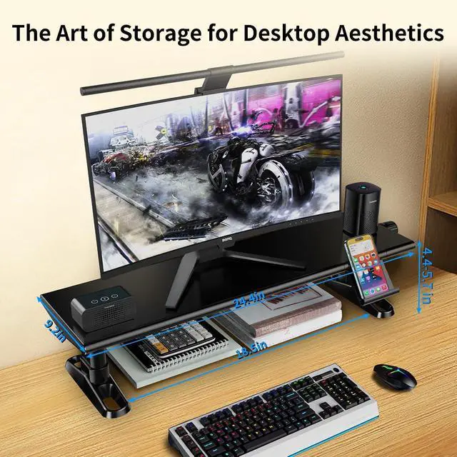 Alt view image 5 of 7 - Computer Monitor Stand Riser for Desk,4.4-5.7 Inches Freely Height Adjustable with Cellphone Holder,Multi-Purpose Desktop Organizer Monitor Stands Riser for Computer,Laptop,Printer,TV (BLack)