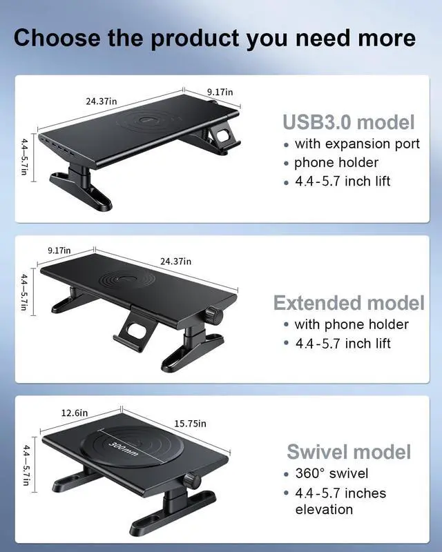 Alt view image 7 of 7 - Computer Monitor Stand Riser for Desk,4.4-5.7 Inches Freely Height Adjustable with Cellphone Holder,Multi-Purpose Desktop Organizer Monitor Stands Riser for Computer,Laptop,Printer,TV (BLack)