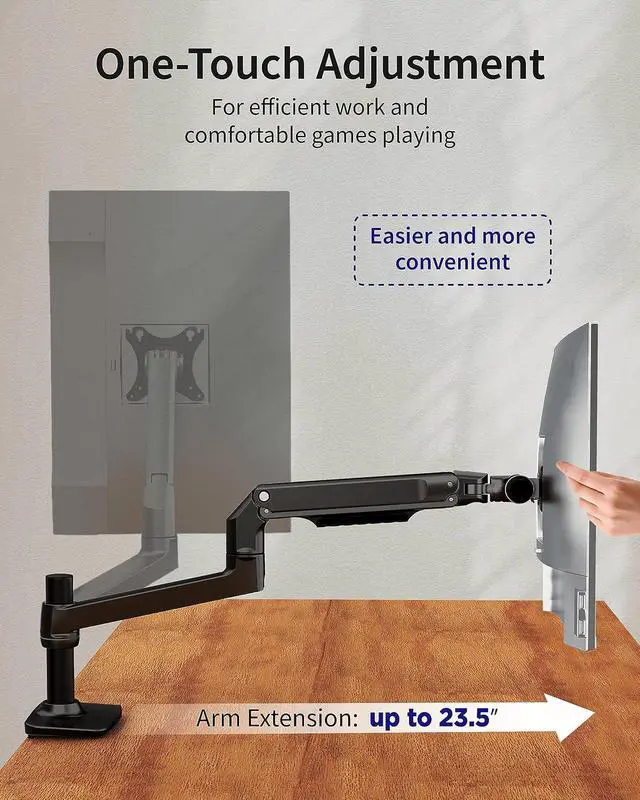 Alt view image 5 of 7 - Ergounion Single Monitor Arm Desk Mount, Holds Screens up to 40 Inches and 25 lbs, Fully Adjustable Vesa Monitor Mount with C-Clamp and Grommet Base, Aluminum, Black