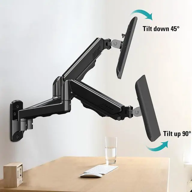 Alt view image 2 of 7 - Dual Monitor Wall Mount for 13-32" Computer Screens | Holds Up to 19.8lbs Each Monitor Mounts for 2 Monitors, Full Motion Gas Spring Monitor Arm with VESA 75x75/100x100
