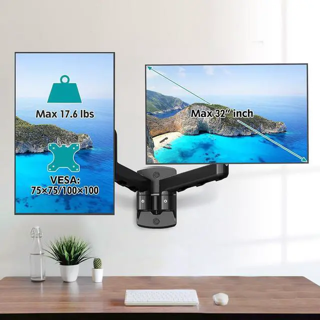 Alt view image 3 of 7 - Dual Monitor Wall Mount for 13-32" Computer Screens | Holds Up to 19.8lbs Each Monitor Mounts for 2 Monitors, Full Motion Gas Spring Monitor Arm with VESA 75x75/100x100
