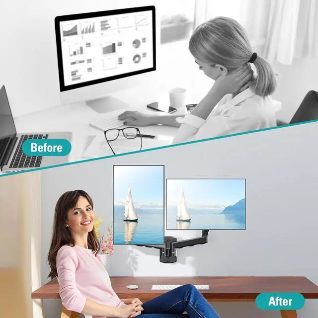 Alt view image 7 of 7 - Dual Monitor Wall Mount for 13-32" Computer Screens | Holds Up to 19.8lbs Each Monitor Mounts for 2 Monitors, Full Motion Gas Spring Monitor Arm with VESA 75x75/100x100