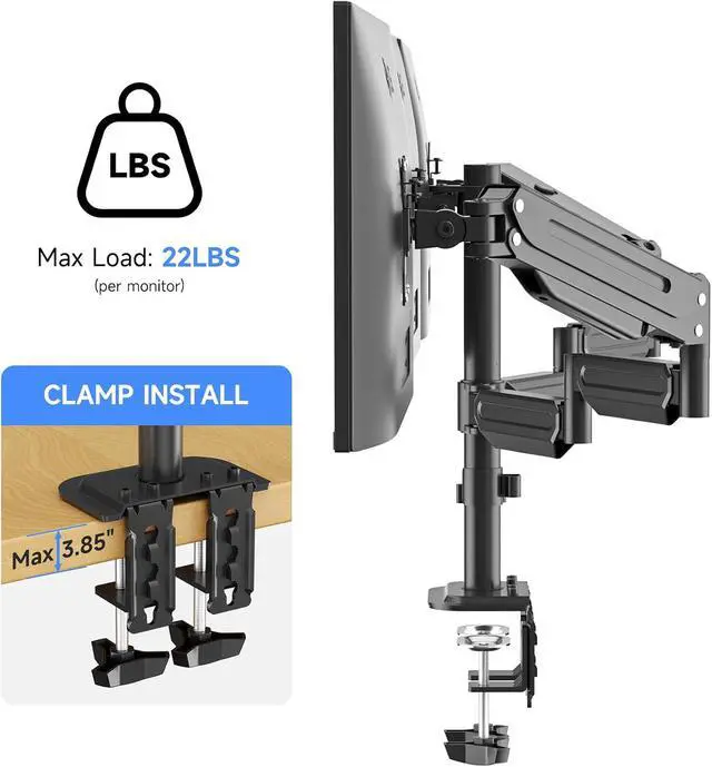 Alt view image 3 of 6 - suptek Triple Monitor Mount for Most 17 to 32 inch Screens,Gas Springs Adjustment Triple Monitor Desk Mount Stand with Clamp & Grommet Kit,Black(MD8003)