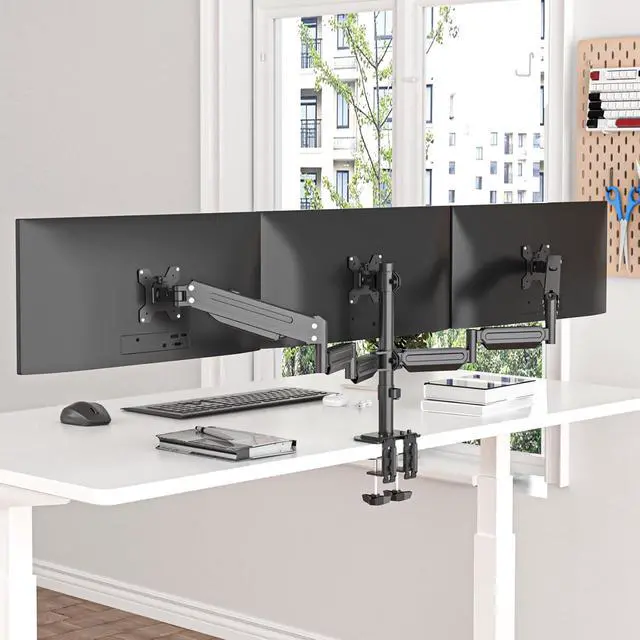 Alt view image 6 of 6 - suptek Triple Monitor Mount for Most 17 to 32 inch Screens,Gas Springs Adjustment Triple Monitor Desk Mount Stand with Clamp & Grommet Kit,Black(MD8003)