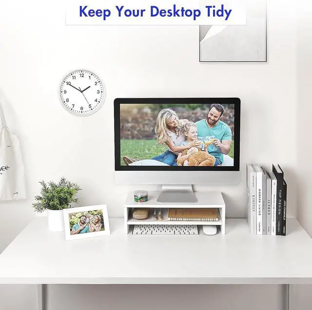 Alt view image 4 of 7 - BEYGORMMonitor Stand Riser, White, 16.5 inch, 2 Tiers Wood Desk Shelf | Computer Screen Stand with Storage, For Desktop Laptop/Screen/TV/PC/Printer 16.5"L x 7.8"W x 5.2"H
