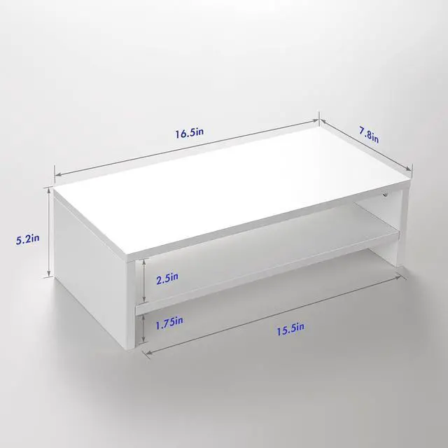 Alt view image 6 of 7 - BEYGORMMonitor Stand Riser, White, 16.5 inch, 2 Tiers Wood Desk Shelf | Computer Screen Stand with Storage, For Desktop Laptop/Screen/TV/PC/Printer 16.5"L x 7.8"W x 5.2"H