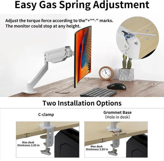 Alt view image 6 of 7 - Suptek Monitor Mount Gas Spring Monitor Arm Desk Mount Fully Adjustable Fits 17 20 22 23 24 26 27 32 35 inch Monitors Weight Capacity up to 24.25 lbs, White