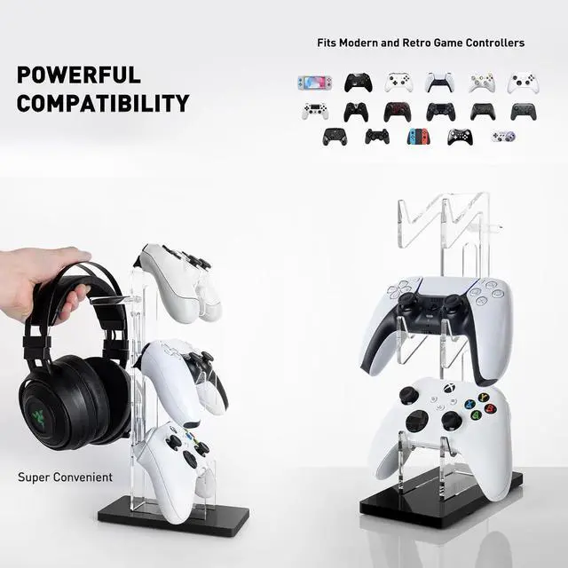 Alt view image 4 of 7 - OAPRIRE Controller Stand Headset Stand, 3 Tier Acrylic Gaming Controller Holder Compatible with PS4, PS5, PC, Xbox, Universal Design (Black)
