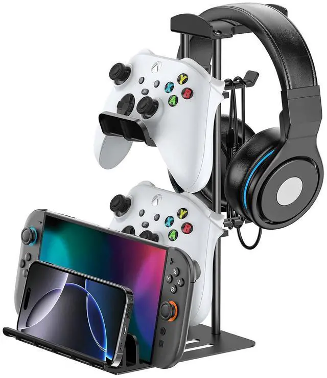 Main image of KDD Headphone Stand, Controller Holder & Headset Holder for Desk, Earphone Stand with Aluminum Supporting Bar, Universal Storage Organizer Headphones/Controller/Switch/Mobile Phone