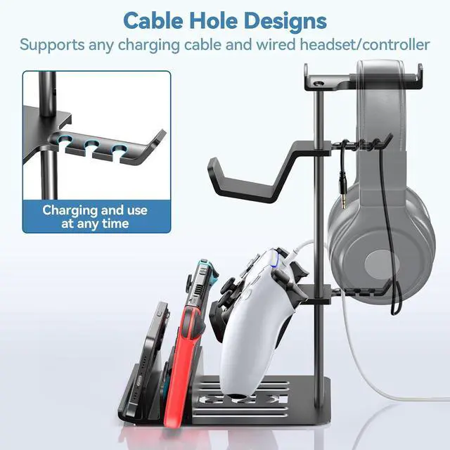 Alt view image 2 of 7 - KDD Headphone Stand, Controller Holder & Headset Holder for Desk, Earphone Stand with Aluminum Supporting Bar, Universal Storage Organizer Headphones/Controller/Switch/Mobile Phone