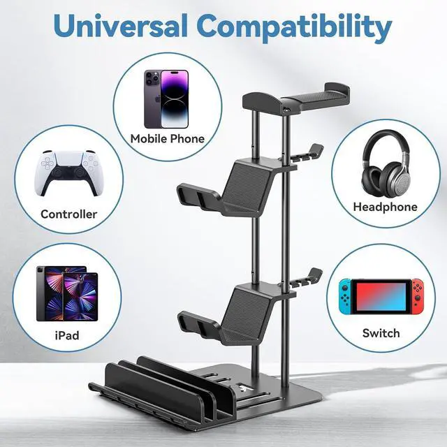 Alt view image 6 of 7 - KDD Headphone Stand, Controller Holder & Headset Holder for Desk, Earphone Stand with Aluminum Supporting Bar, Universal Storage Organizer Headphones/Controller/Switch/Mobile Phone