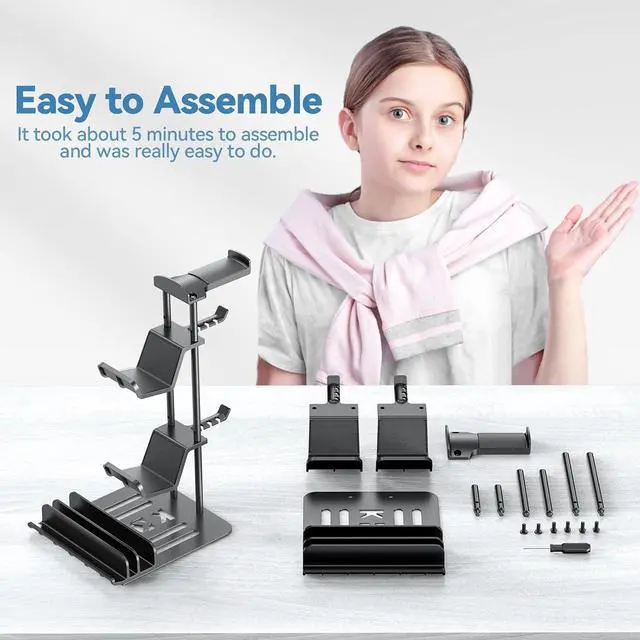 Alt view image 7 of 7 - KDD Headphone Stand, Controller Holder & Headset Holder for Desk, Earphone Stand with Aluminum Supporting Bar, Universal Storage Organizer Headphones/Controller/Switch/Mobile Phone