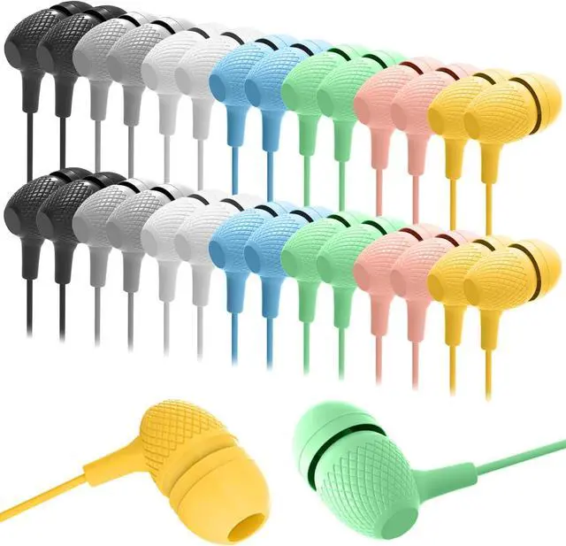 Main image of Kids Earbuds Bulk 200 Pack Macaron Colors Mixed, Durable Earphones in-Ear Headphones Perfect for Schools Classroom Students Teens Children Gift and Adult