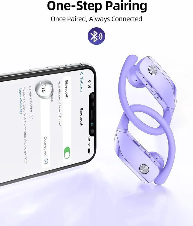 Alt view image 4 of 6 - Wireless Earbuds Bluetooth Headphones Over Ear Hooks Ear Buds with 80H Playtime, LED Power Display, Dual Mic Clear Calls, Sports Wireless Ear Buds Bluetooth Earbuds for Running Gym Workout (Purple)