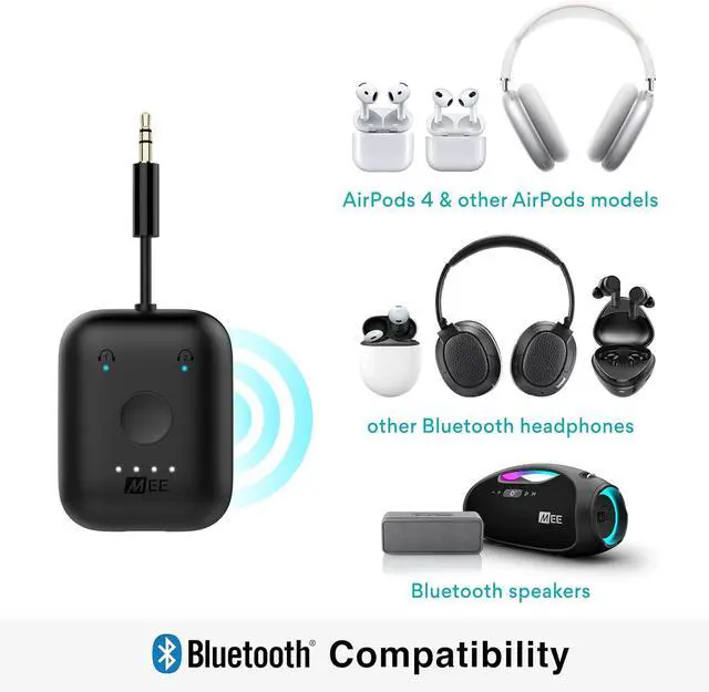 Alt view image 6 of 7 - MEE Audio Connect Air in-Flight Bluetooth Wireless Audio Transmitter Adapter for up to 2 AirPods/Other Headphones; Works with All 3.5mm Aux Jacks on Airplanes, Gym Equipment, TVs, & Gaming Consoles