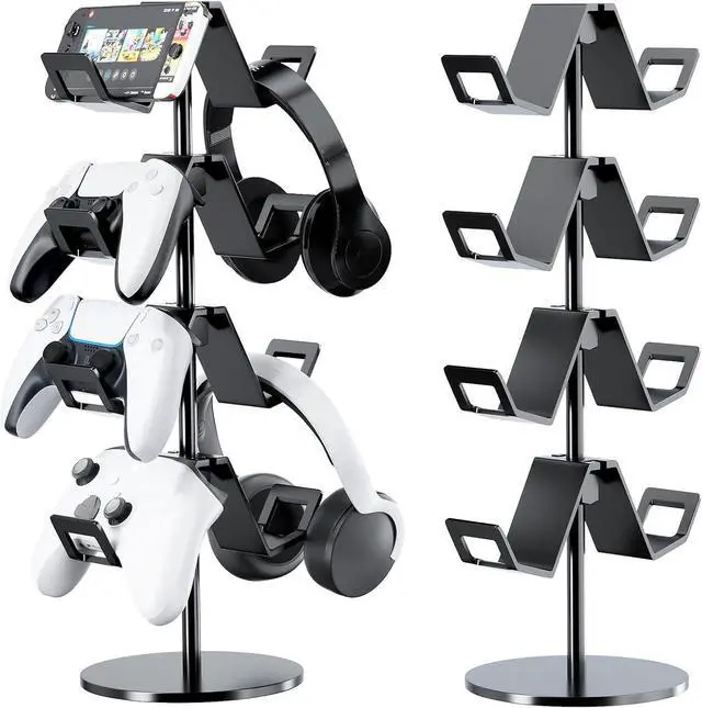 Main image of Controller Holder 4 Tier,Headphone Stand for Xbox PS5 PS4 | Classical "W" shape,Adjustable,Gamepads and headset storage,For Gamer,Black,Stable,Gaming gift
