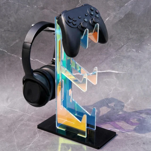 Main image of NiHome Controller Holder Headphone Stand 3-Tier Iridescent Acrylic Gaming | Headset Mount With Anti-Slip Base, Cable Holes, Universal For PS5 Xbox Switch, Desk Organizer, Gamer Gifts