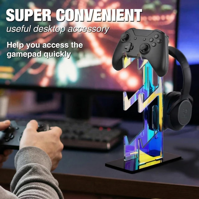 Alt view image 3 of 7 - NiHome Controller Holder Headphone Stand 3-Tier Iridescent Acrylic Gaming | Headset Mount With Anti-Slip Base, Cable Holes, Universal For PS5 Xbox Switch, Desk Organizer, Gamer Gifts
