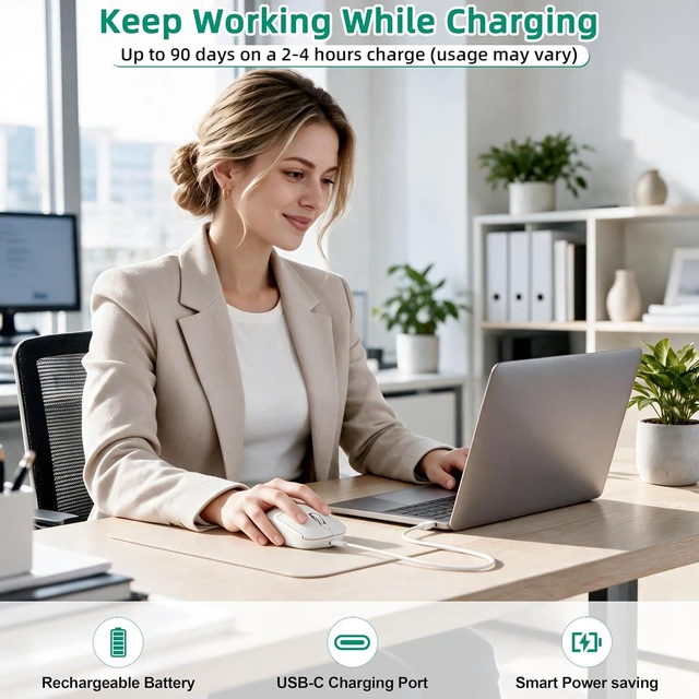 Alt view image 6 of 7 - M1 Bluetooth Wireless Mouse for MacBook/Laptop/Mac - White