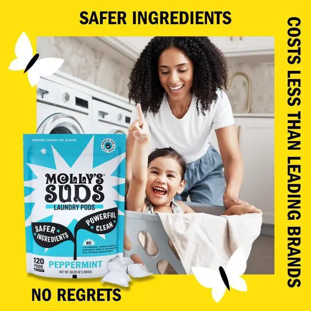 Alt view image 3 of 7 - Molly's Suds Laundry Detergent Pods | Clean Detergent for Sensitive Skin | Ultra Concentrated and Stain Fighting | Peppermint - 60 Count