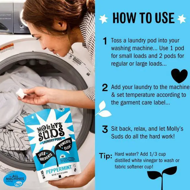 Alt view image 5 of 7 - Molly's Suds Laundry Detergent Pods | Clean Detergent for Sensitive Skin | Ultra Concentrated and Stain Fighting | Peppermint - 60 Count