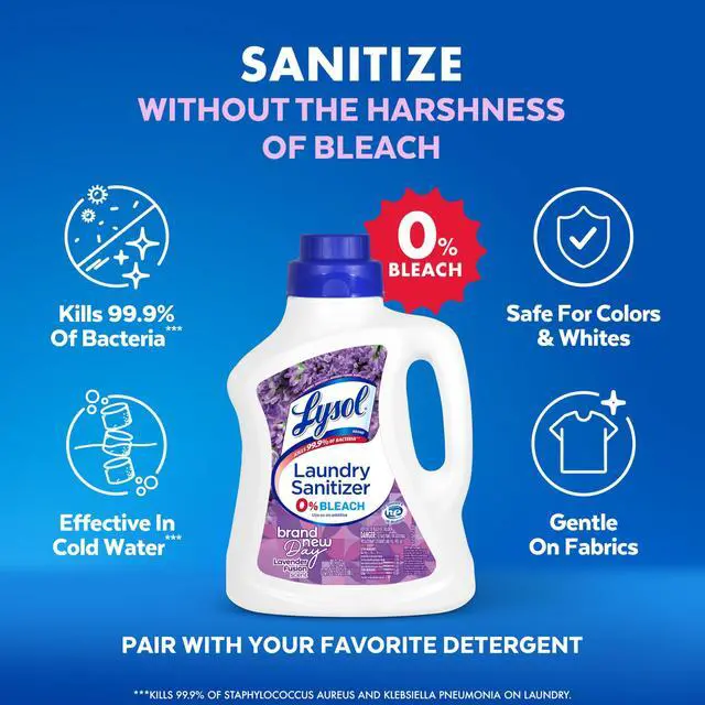 Alt view image 5 of 7 - Lysol Disinfectant Laundry Sanitizer & Scent Booster, Laundry Detergent Additive, Color Safe Bleach Alternative, Laundry Odor Eliminator, Kills Bacteria & Viruses, Lavender Scent, 90 Fl Oz