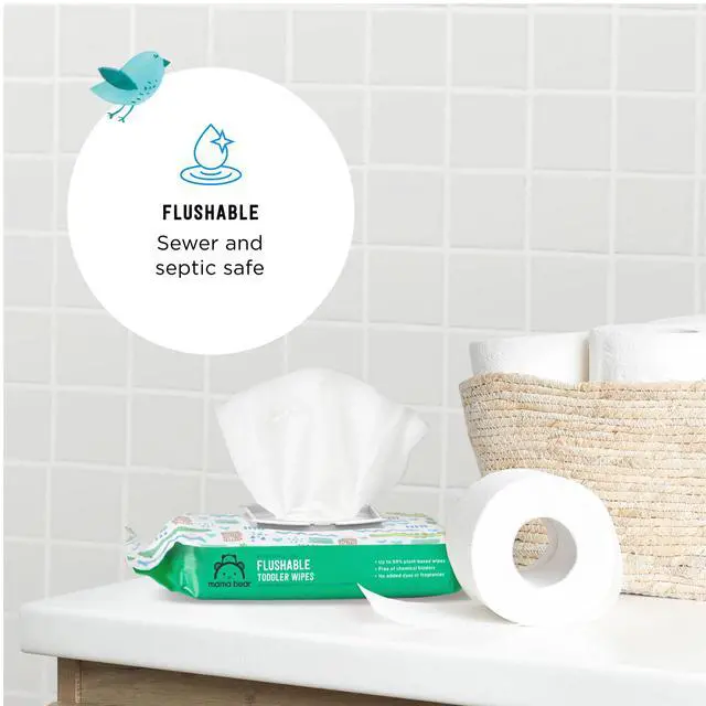 Alt view image 3 of 6 - Amazon Brand - Mama Bear Flushable Toddler Toilet Wipes, Unscented, Formulated without Fragrance, Hypoallergenic, Septic Safe, 336 Count, 8 Packs of 43